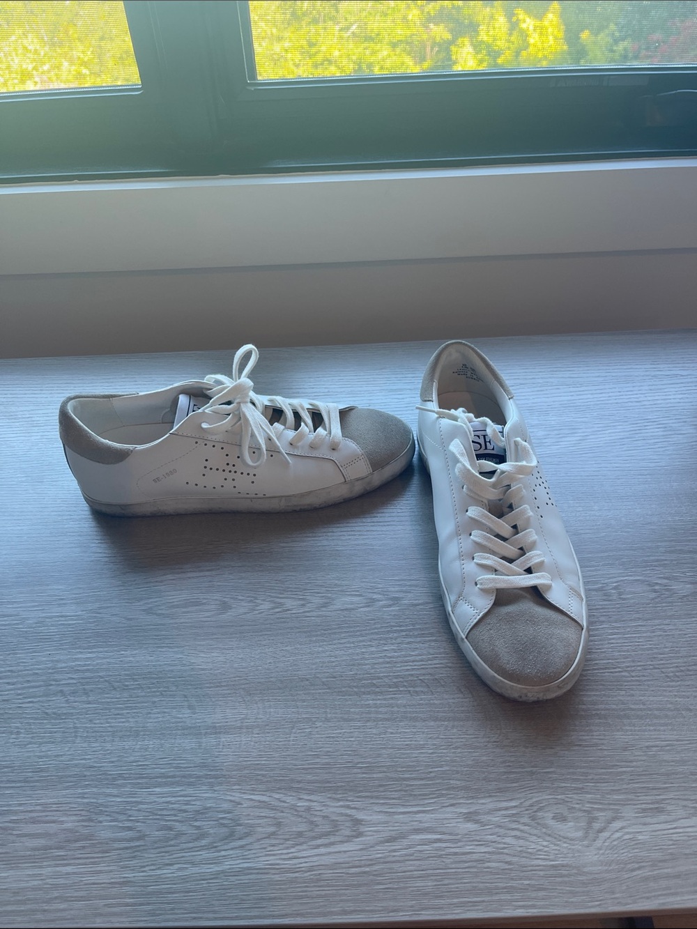 Sam Edelman White and Taupe Women's Low-Top Leather Sneakers - 8.5